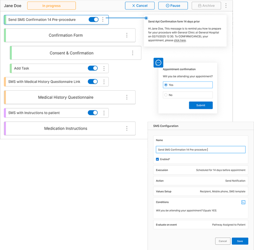 Easily design and deploy standardised clinical pathways with a simple, drag‑and‑drop interface.